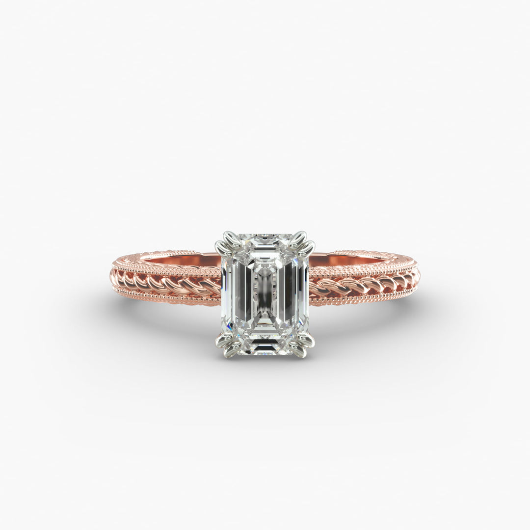 Emerald Cut Lab-Grown Diamond Rope Band Ring with Milgrain | IGI Certified | 10K/14K/18K Gold