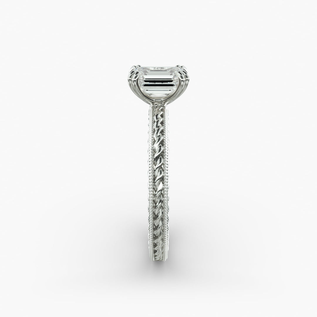 Emerald Cut Lab-Grown Diamond Rope Band Ring with Milgrain | IGI Certified | 10K/14K/18K Gold