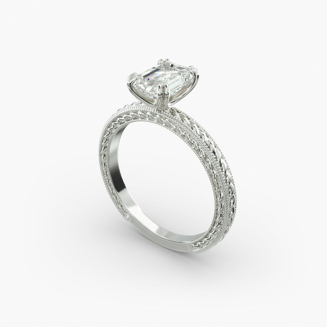 Emerald Cut Lab-Grown Diamond Rope Band Ring with Milgrain | IGI Certified | 10K/14K/18K Gold