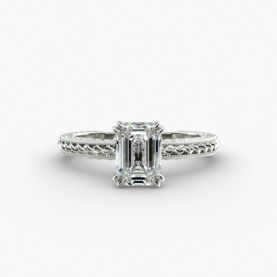 Emerald Cut Lab-Grown Diamond Rope Band Ring with Milgrain | IGI Certified | 10K/14K/18K Gold