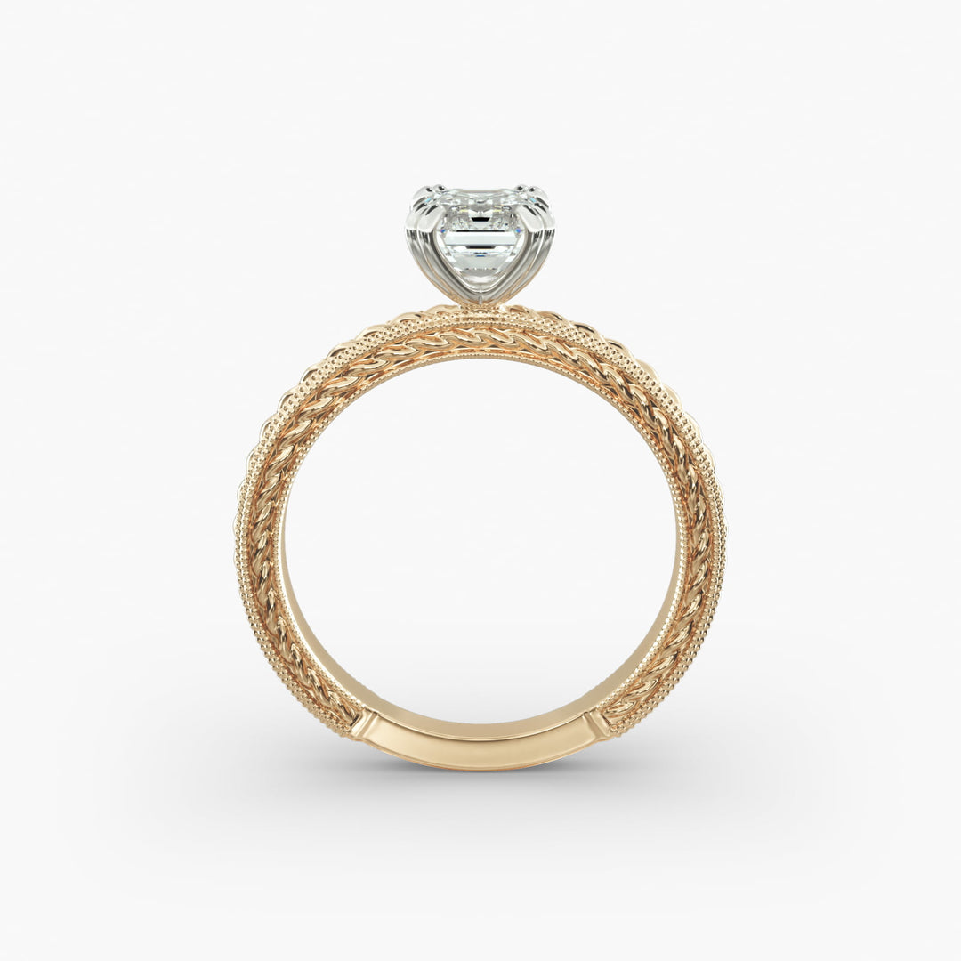 Emerald Cut Lab-Grown Diamond Rope Band Ring with Milgrain | IGI Certified | 10K/14K/18K Gold