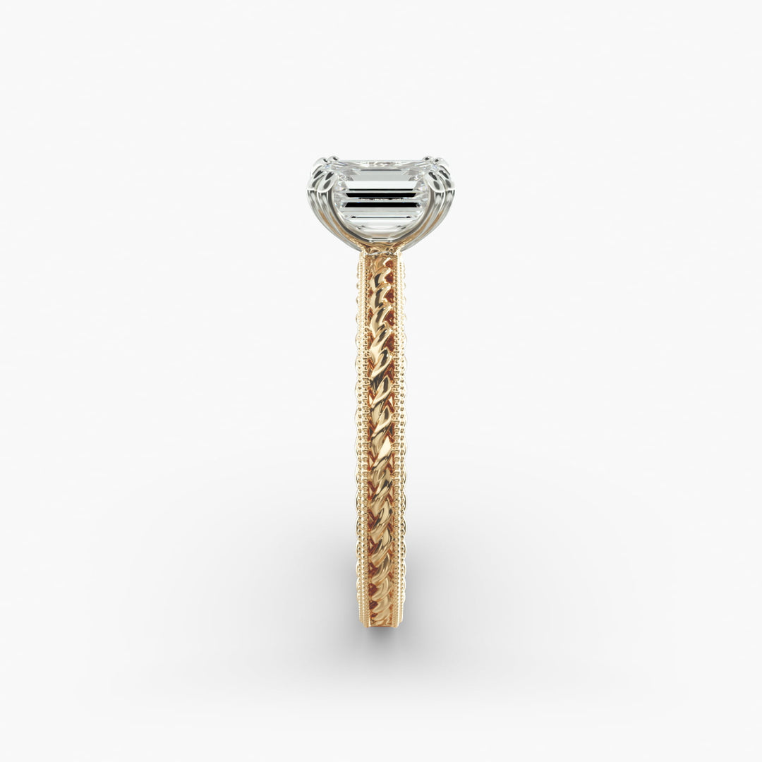 Emerald Cut Lab-Grown Diamond Rope Band Ring with Milgrain | IGI Certified | 10K/14K/18K Gold