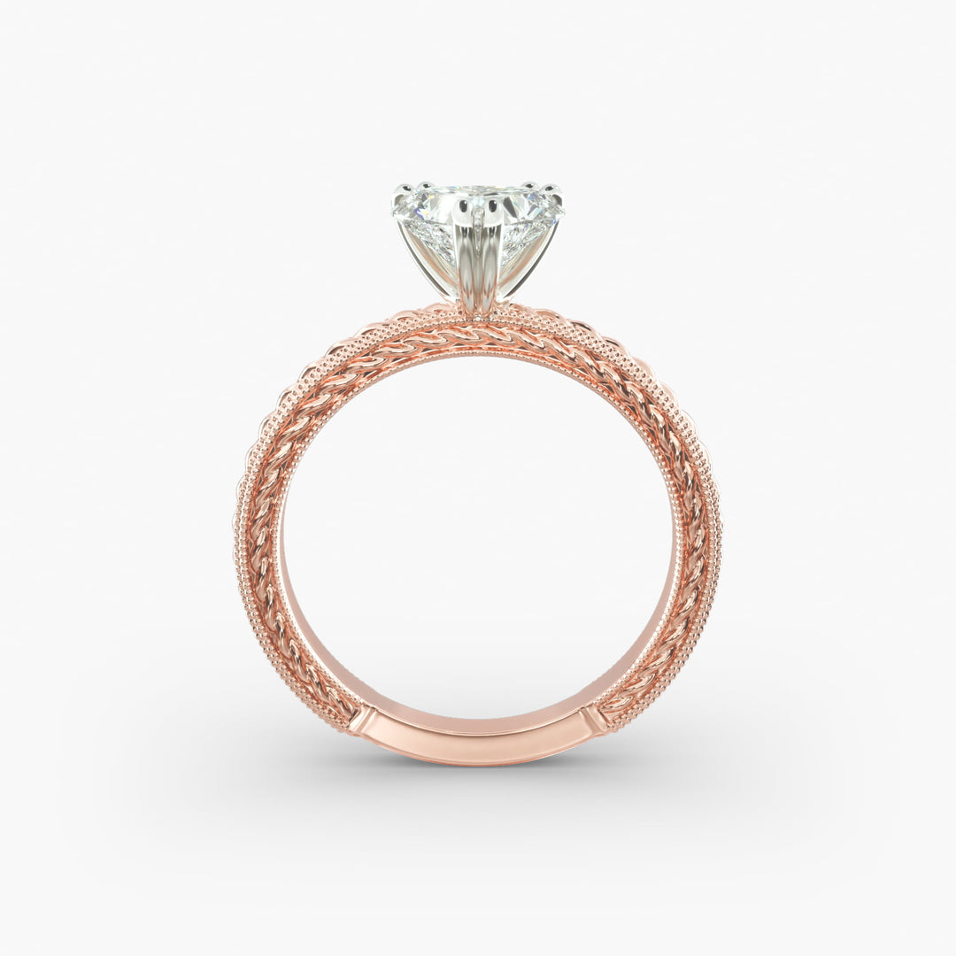 Heart Lab-Grown Diamond Ring – Rope Band with Milgrain | IGI Certified | 10K/14K/18K Gold