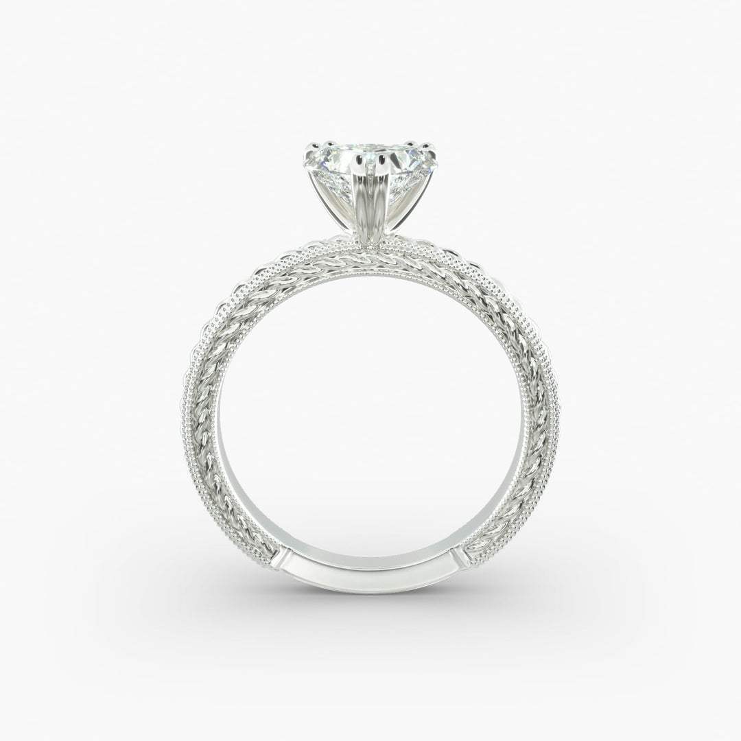 Heart Lab-Grown Diamond Ring – Rope Band with Milgrain | IGI Certified | 10K/14K/18K Gold