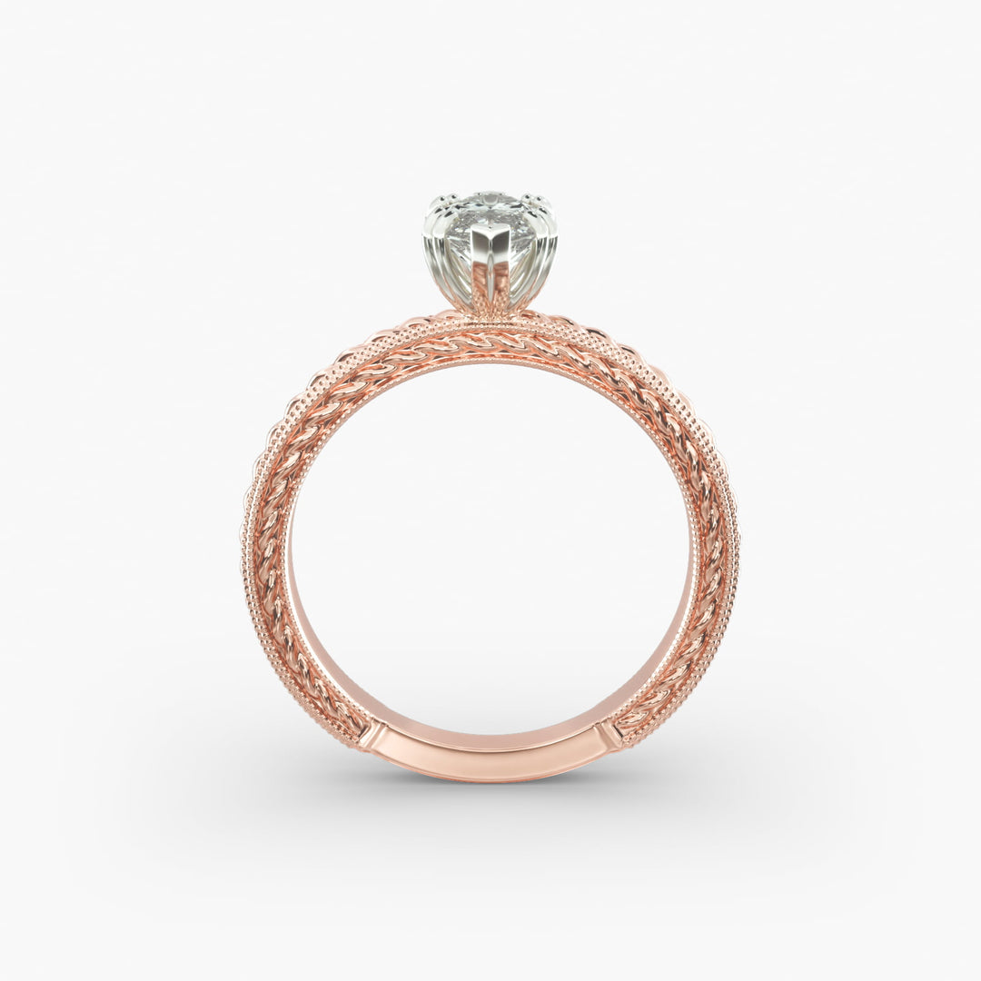 Marquise Lab-Grown Diamond Ring – Twisted Rope Band with Milgrain | IGI Certified | 10K/14K/18K Gold