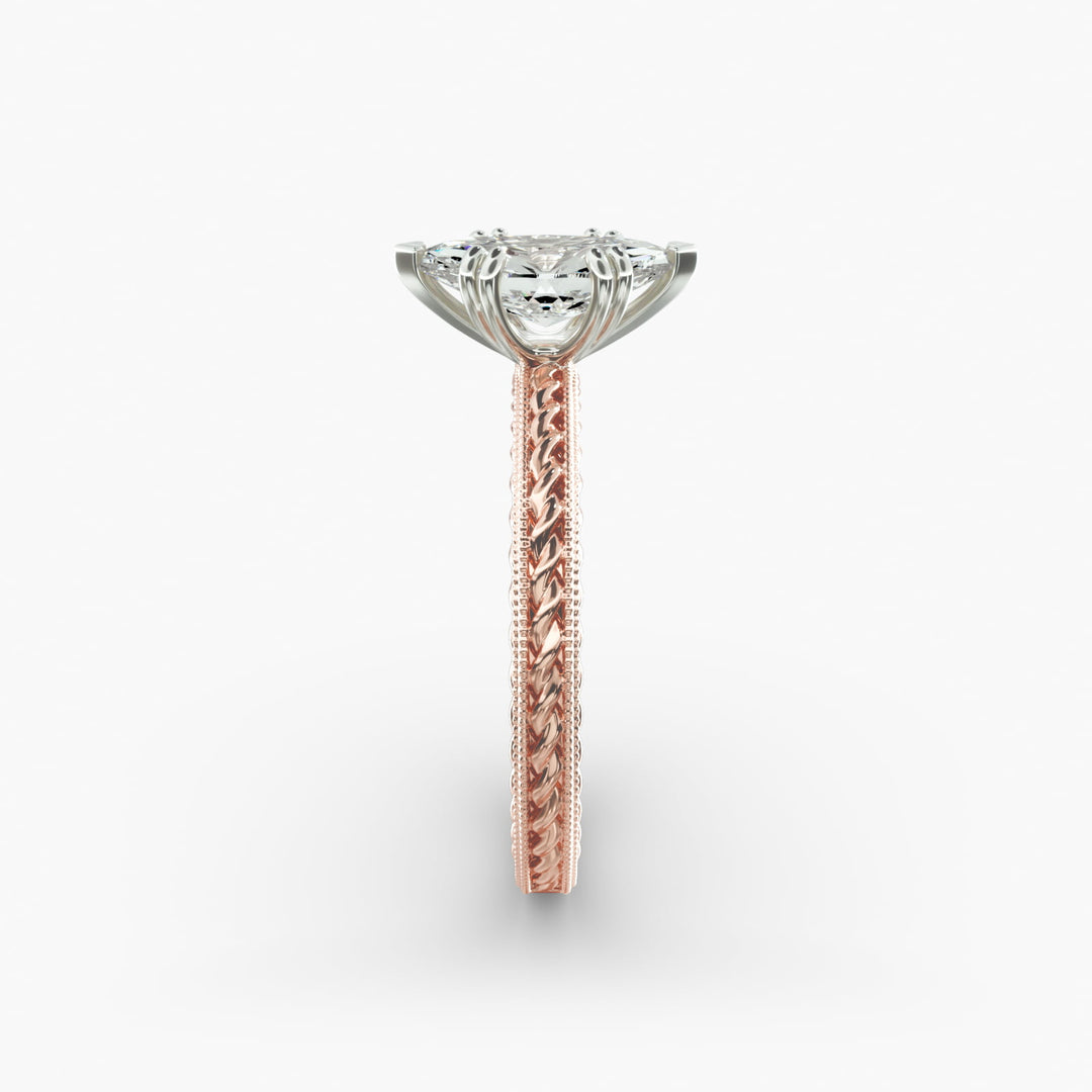 Marquise Lab-Grown Diamond Ring – Twisted Rope Band with Milgrain | IGI Certified | 10K/14K/18K Gold