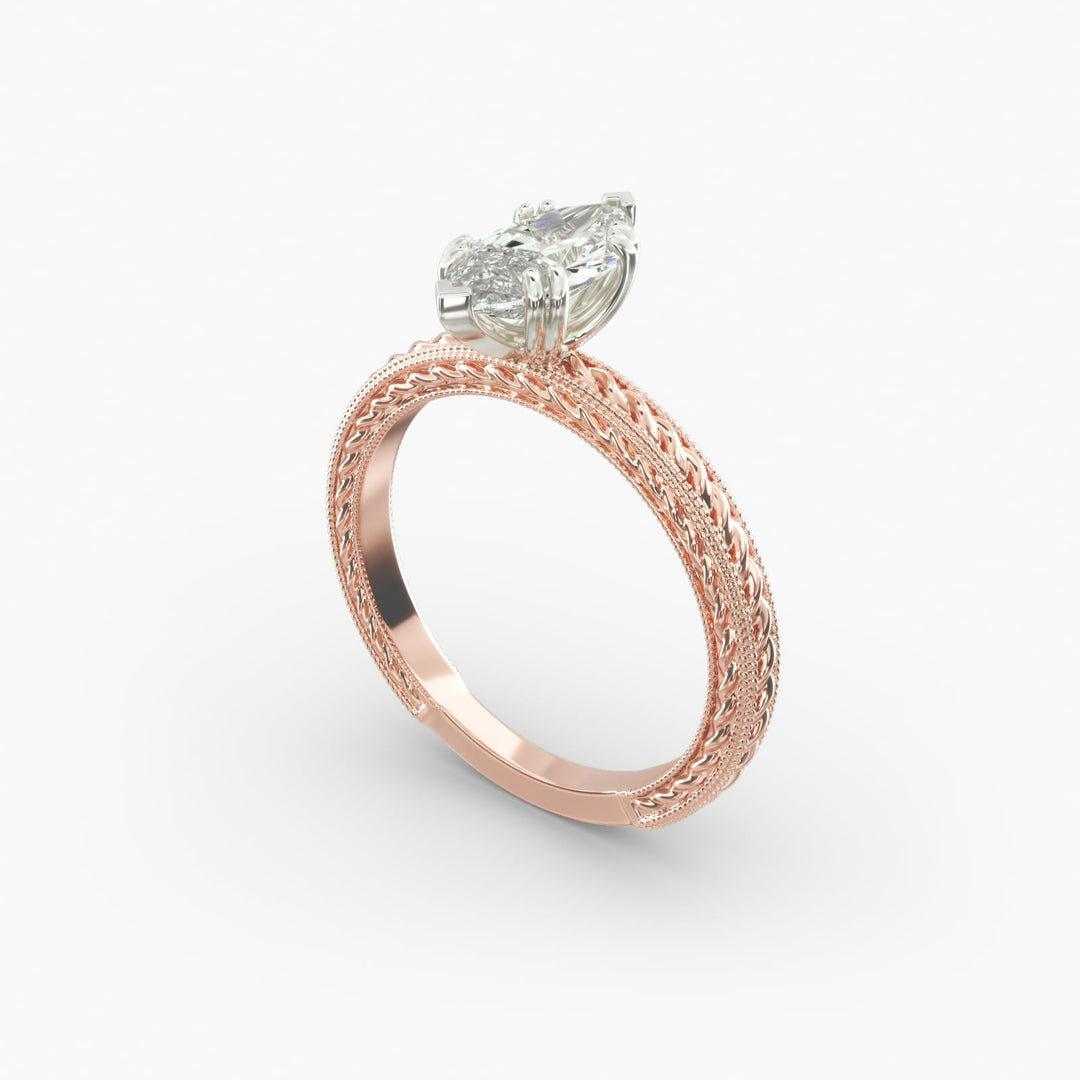 Marquise Lab-Grown Diamond Ring – Twisted Rope Band with Milgrain | IGI Certified | 10K/14K/18K Gold