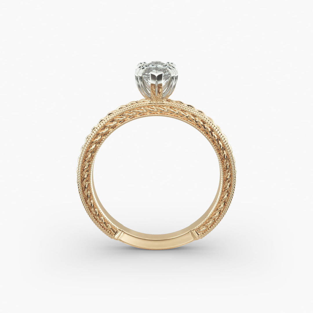 Marquise Lab-Grown Diamond Ring – Twisted Rope Band with Milgrain | IGI Certified | 10K/14K/18K Gold