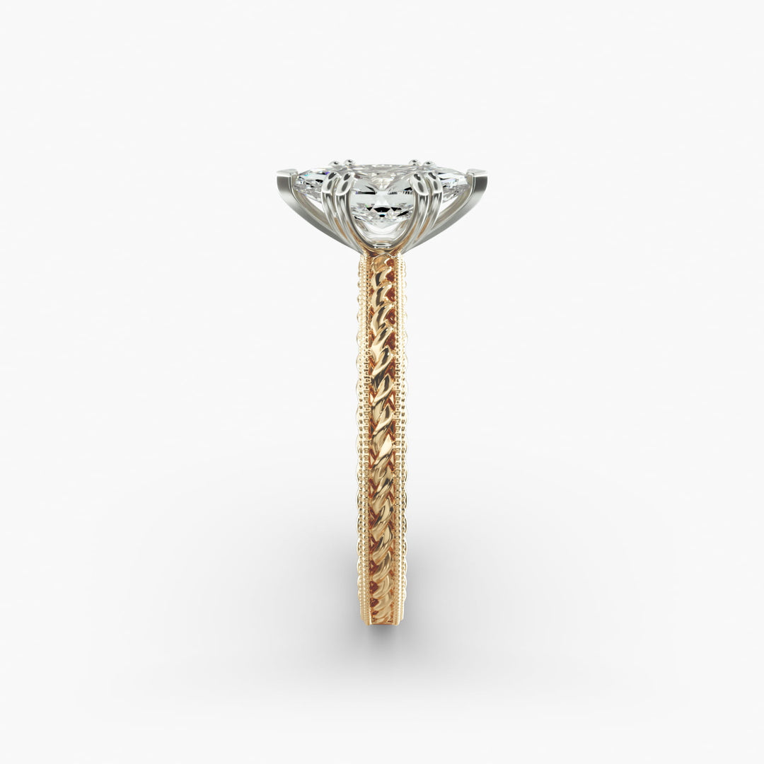 Marquise Lab-Grown Diamond Ring – Twisted Rope Band with Milgrain | IGI Certified | 10K/14K/18K Gold