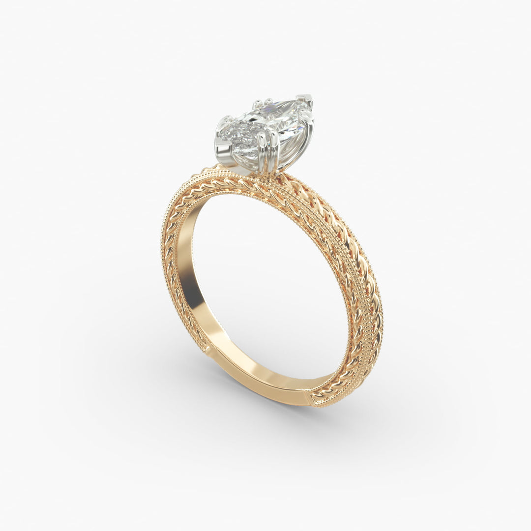 Marquise Lab-Grown Diamond Ring – Twisted Rope Band with Milgrain | IGI Certified | 10K/14K/18K Gold