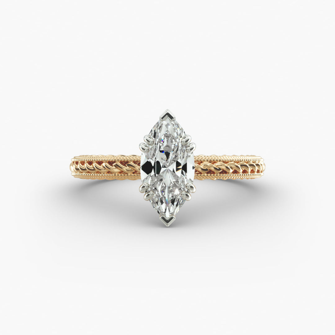Marquise Lab-Grown Diamond Ring – Twisted Rope Band with Milgrain | IGI Certified | 10K/14K/18K Gold