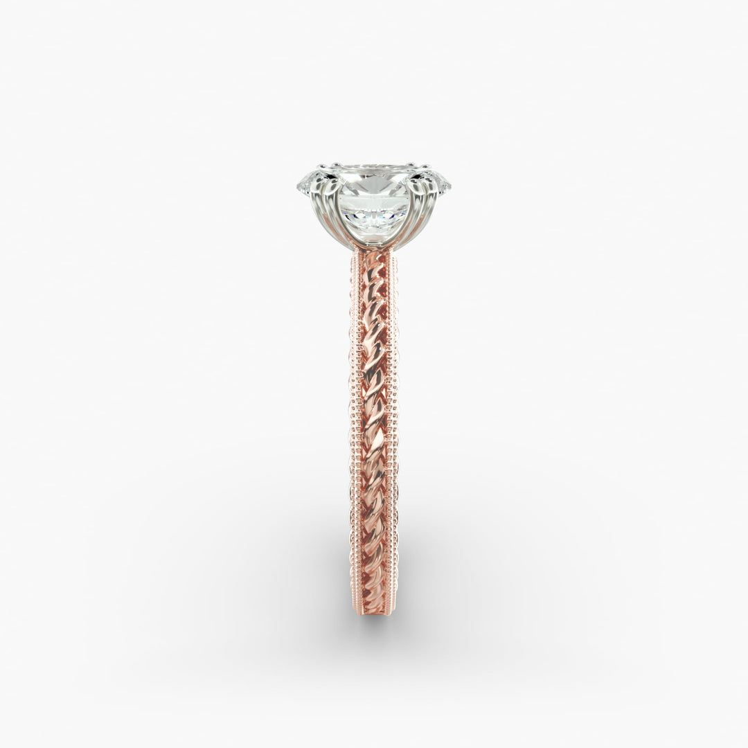 Oval Lab-Grown Diamond Ring – Rope Band with Milgrain | IGI Certified | 10K/14K/18K Gold
