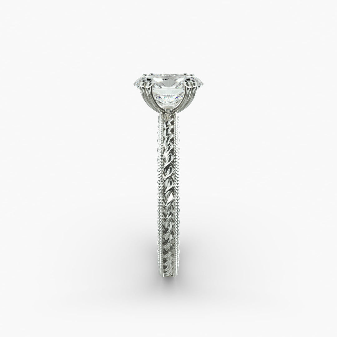 Oval Lab-Grown Diamond Ring – Rope Band with Milgrain | IGI Certified | 10K/14K/18K Gold