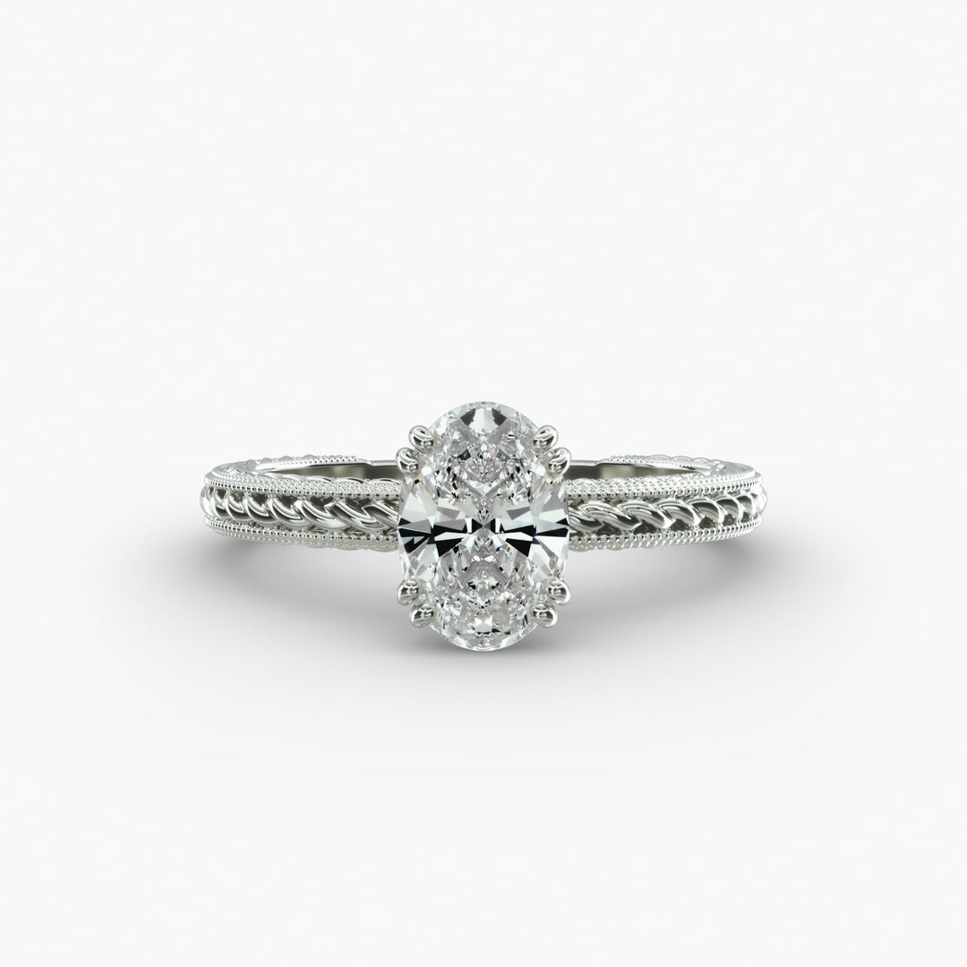 Oval Lab-Grown Diamond Ring – Rope Band with Milgrain | IGI Certified | 10K/14K/18K Gold