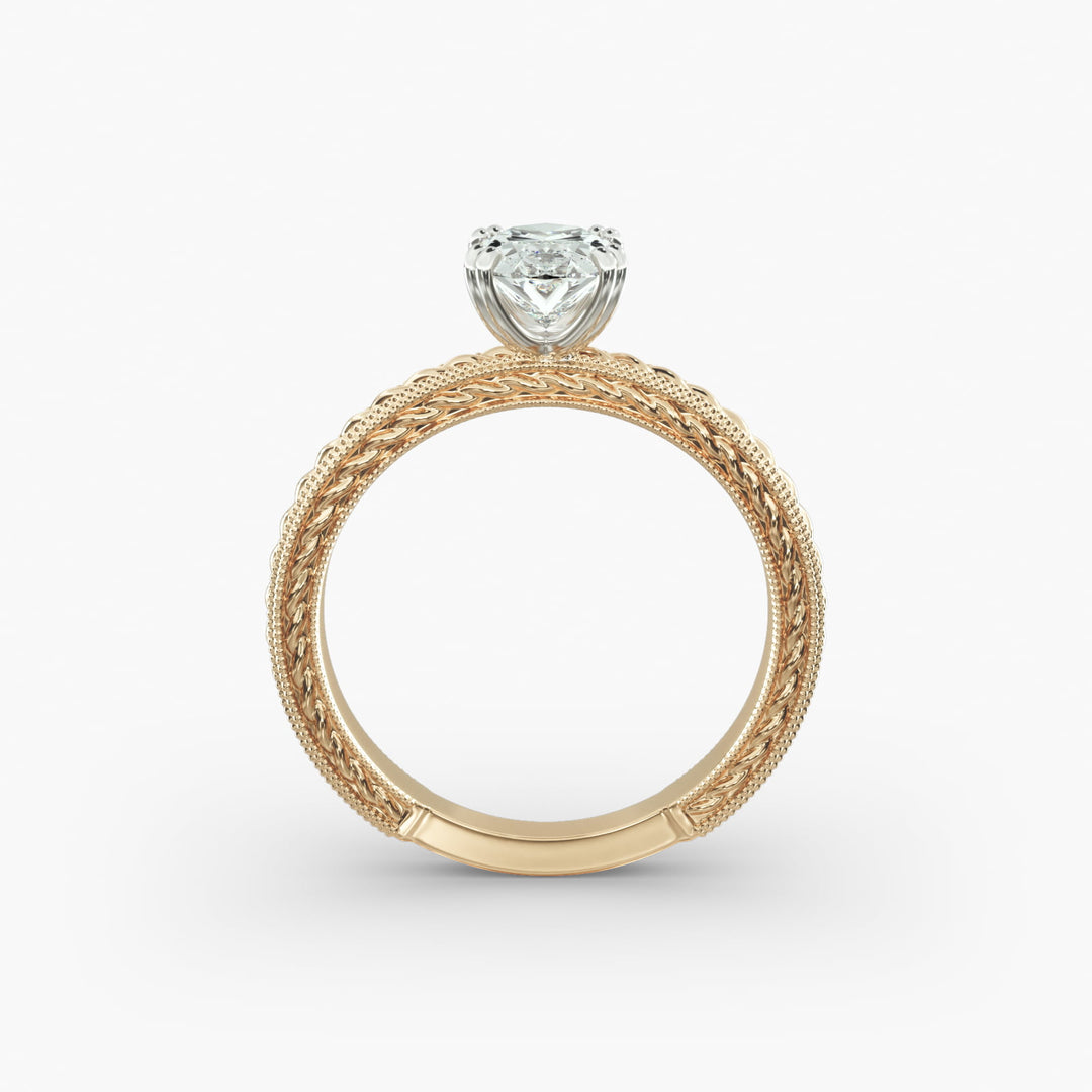 Oval Lab-Grown Diamond Ring – Rope Band with Milgrain | IGI Certified | 10K/14K/18K Gold