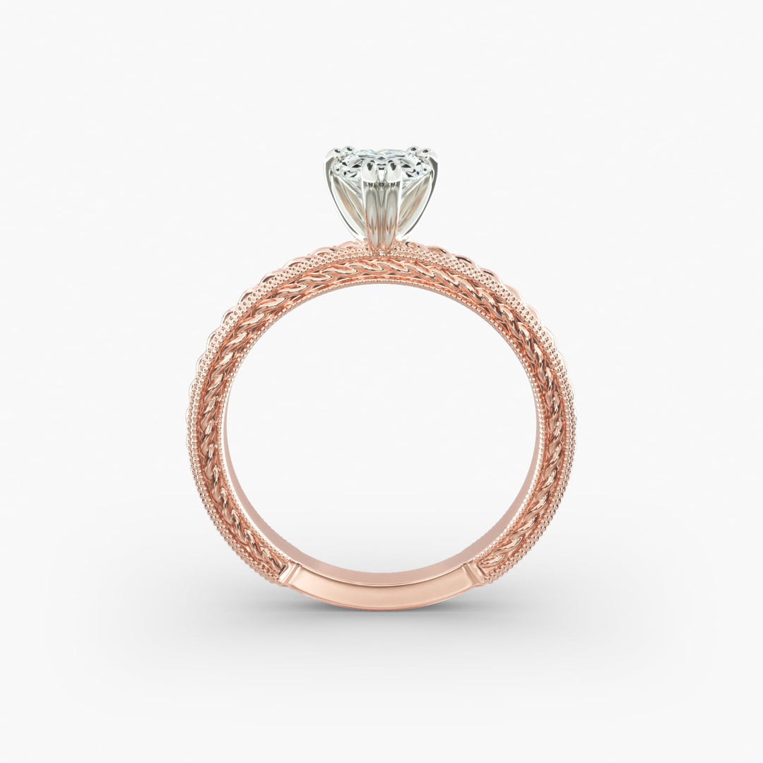 Pear Shape Lab-Grown Diamond Ring — 6-Prong Rope Band with Milgrain | IGI Certified | 10K/14K/18K Gold