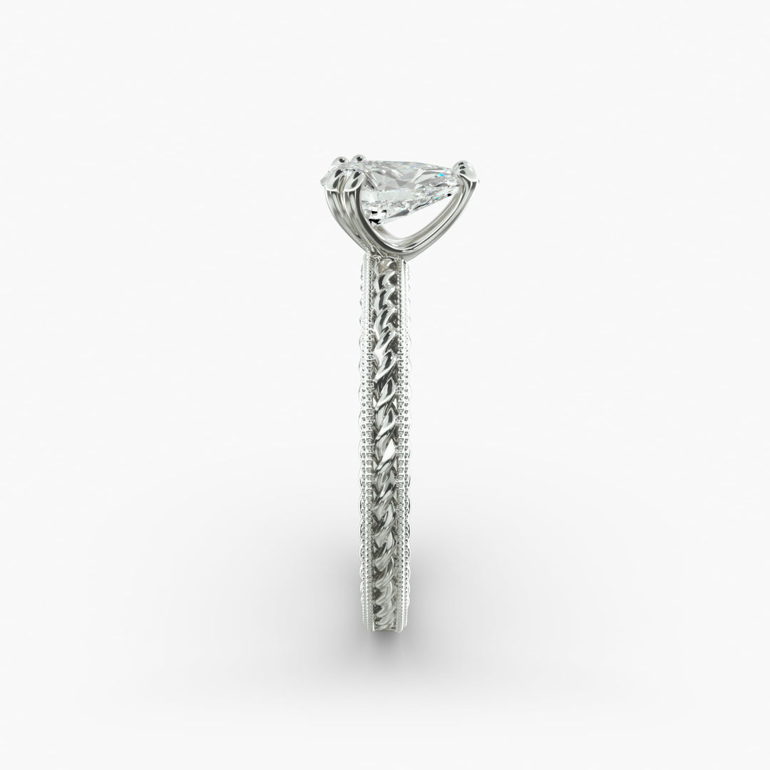 Pear Shape Lab-Grown Diamond Ring — 6-Prong Rope Band with Milgrain | IGI Certified | 10K/14K/18K Gold