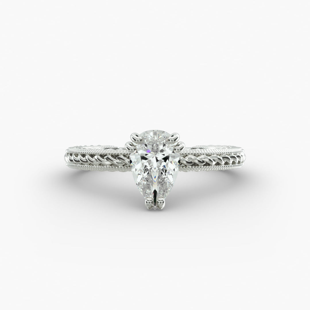Pear Shape Lab-Grown Diamond Ring — 6-Prong Rope Band with Milgrain | IGI Certified | 10K/14K/18K Gold
