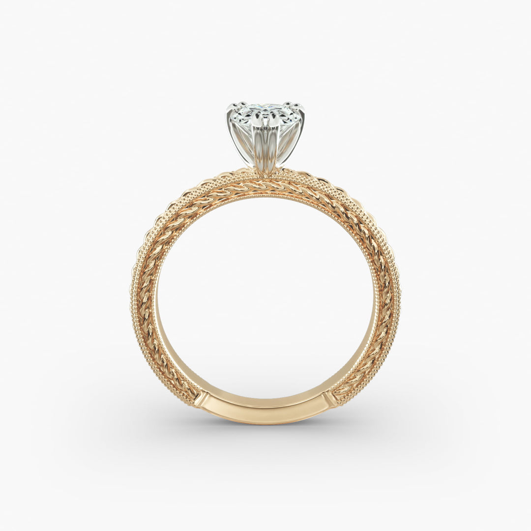 Pear Shape Lab-Grown Diamond Ring — 6-Prong Rope Band with Milgrain | IGI Certified | 10K/14K/18K Gold