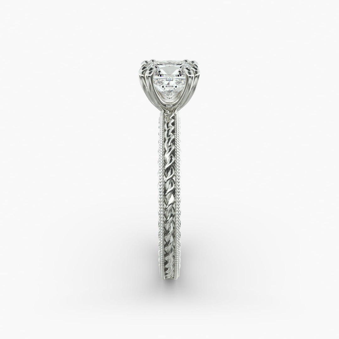 Princess Cut Eight Prong Milgrain Rope Style Lab-Grown Diamond Ring | 0.50–5.00 Carat | IGI Certified | Yellow, White, Rose Gold