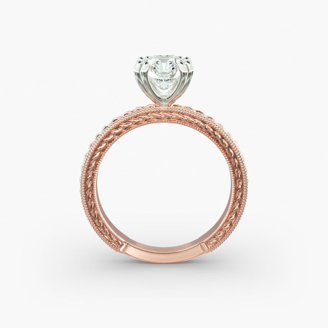 Radiant Cut Lab-Grown Diamond Rope Band Ring with Milgrain | IGI Certified | 10K/14K/18K Gold