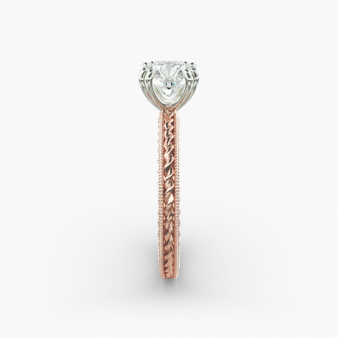 Radiant Cut Lab-Grown Diamond Rope Band Ring with Milgrain | IGI Certified | 10K/14K/18K Gold