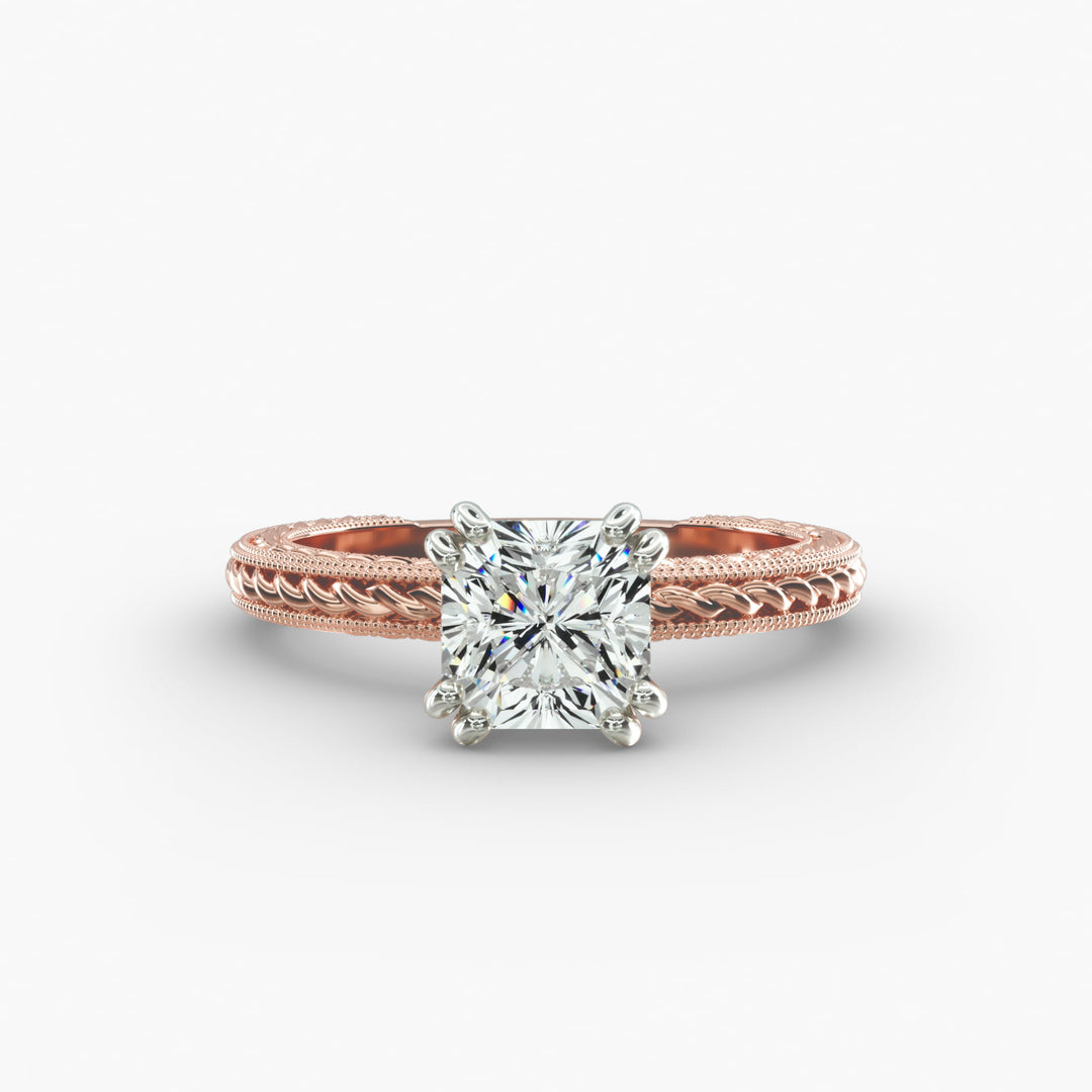 Radiant Cut Lab-Grown Diamond Rope Band Ring with Milgrain | IGI Certified | 10K/14K/18K Gold