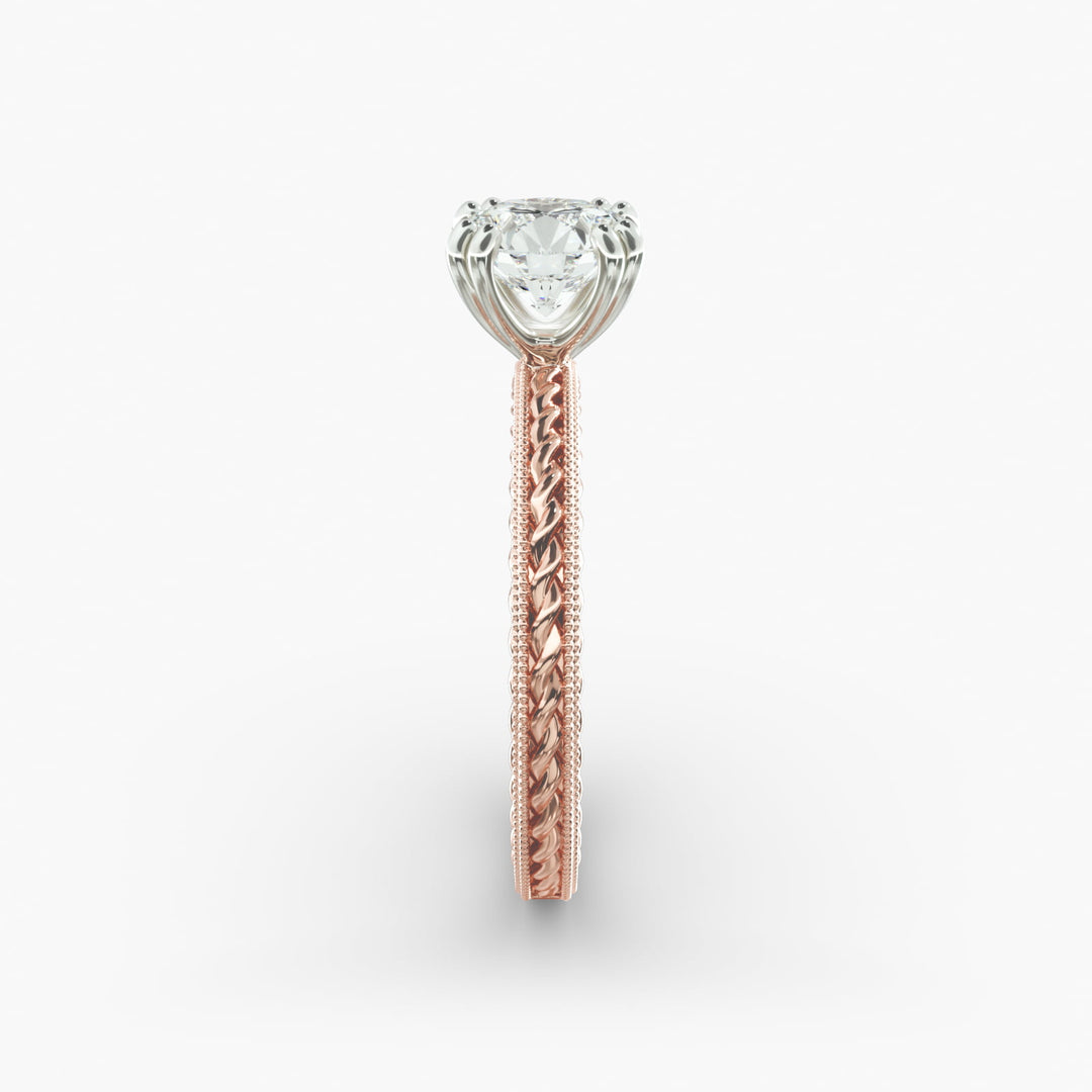 Round Brilliant Lab-Grown Diamond — Milgrain Rope/Cable Band | IGI Certified | 10K/14K/18K Gold