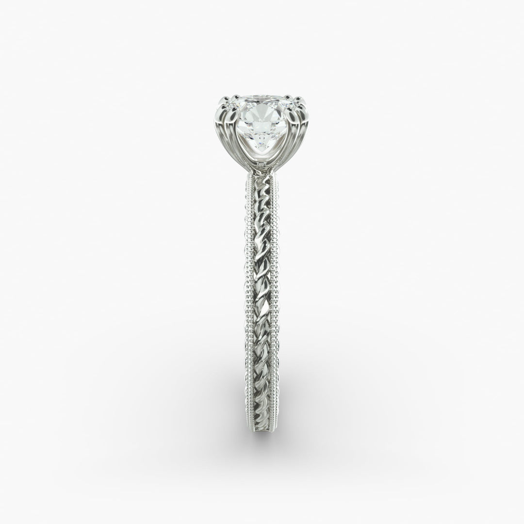 Round Brilliant Lab-Grown Diamond — Milgrain Rope/Cable Band | IGI Certified | 10K/14K/18K Gold