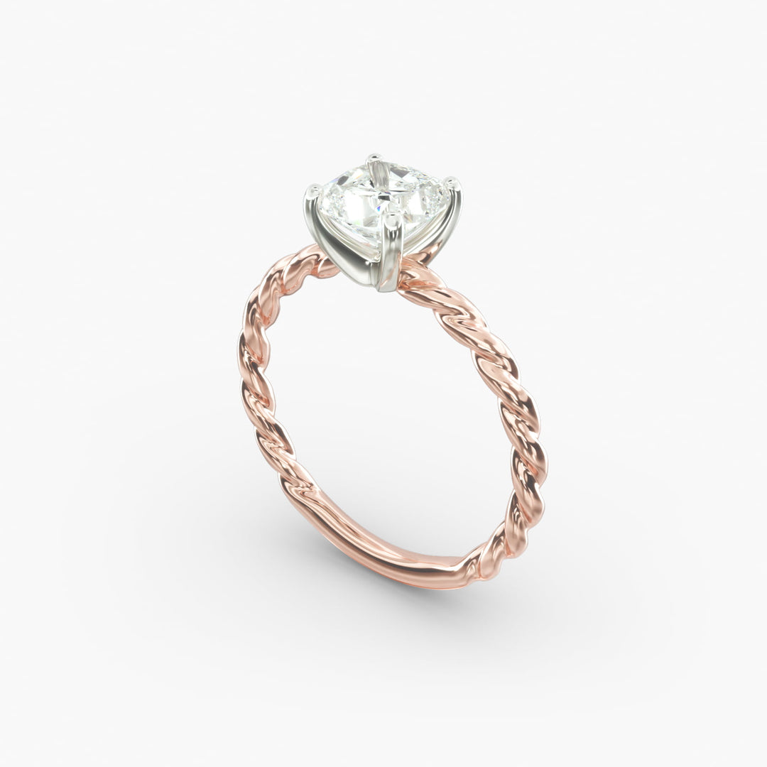 Cushion Lab-Grown Diamond Rope-Style Engagement Ring | Textured Solitaire Design | IGI Certified | 10K/14K/18K Gold