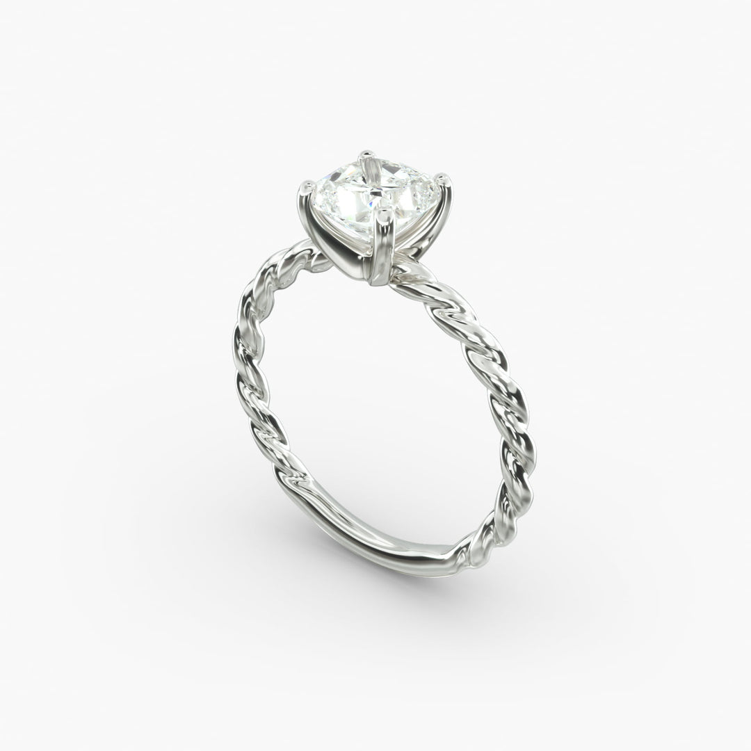 Cushion Lab-Grown Diamond Rope-Style Engagement Ring | Textured Solitaire Design | IGI Certified | 10K/14K/18K Gold