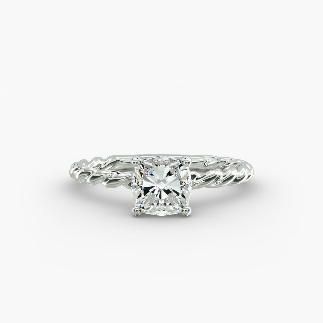 Cushion Lab-Grown Diamond Rope-Style Engagement Ring | Textured Solitaire Design | IGI Certified | 10K/14K/18K Gold