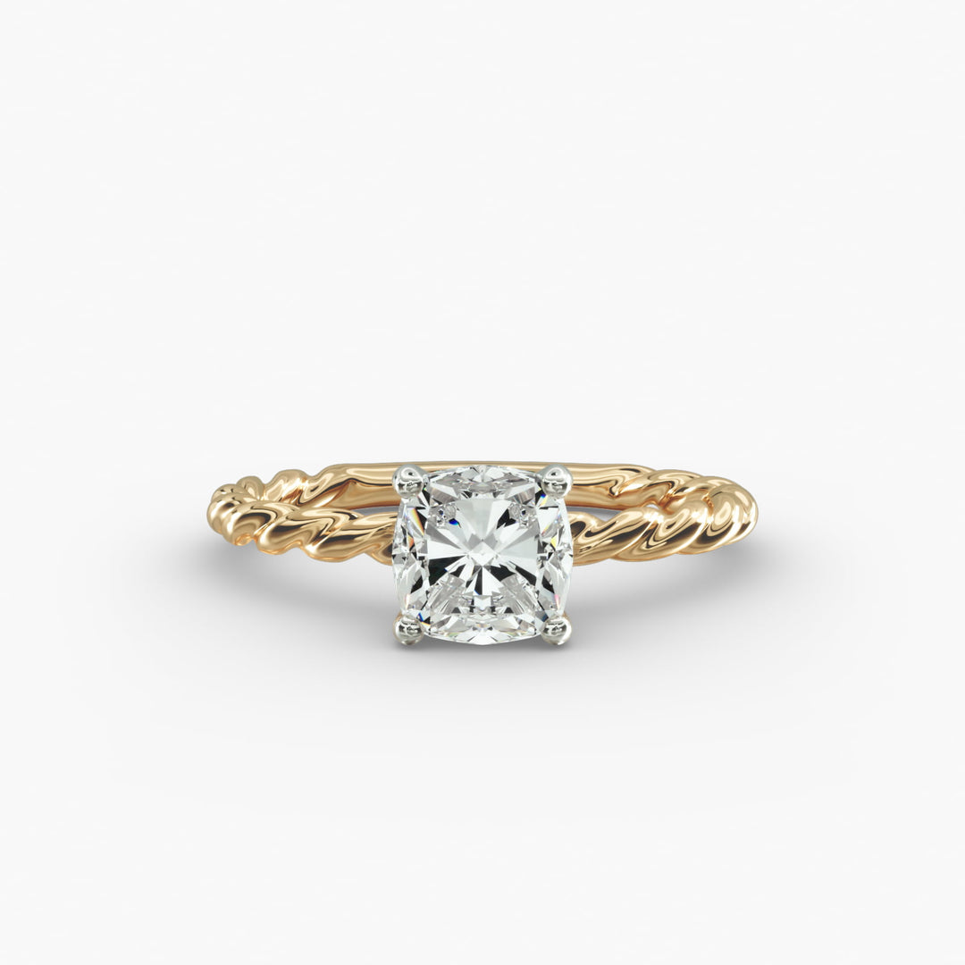 Cushion Lab-Grown Diamond Rope-Style Engagement Ring | Textured Solitaire Design | IGI Certified | 10K/14K/18K Gold