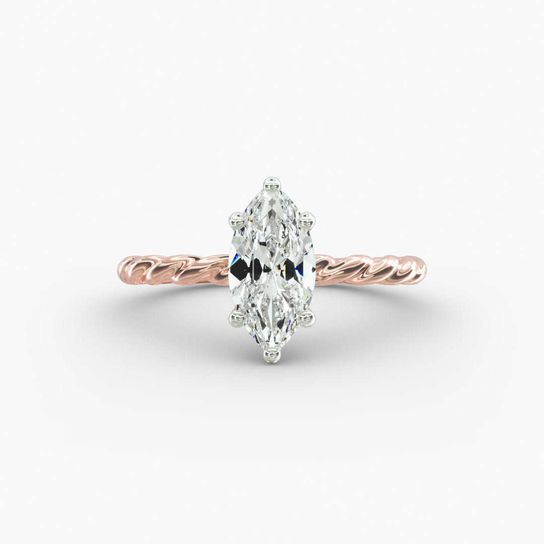 Marquise Lab-Grown Diamond Rope Band Engagement Ring | Solitaire Design | IGI Certified | 10K/14K/18K Gold