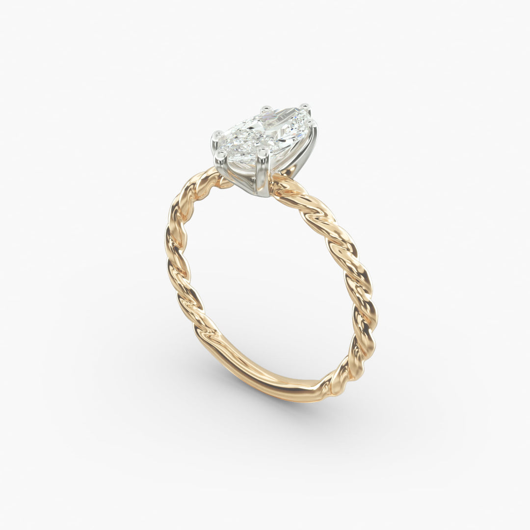 Marquise Lab-Grown Diamond Rope Band Engagement Ring | Solitaire Design | IGI Certified | 10K/14K/18K Gold