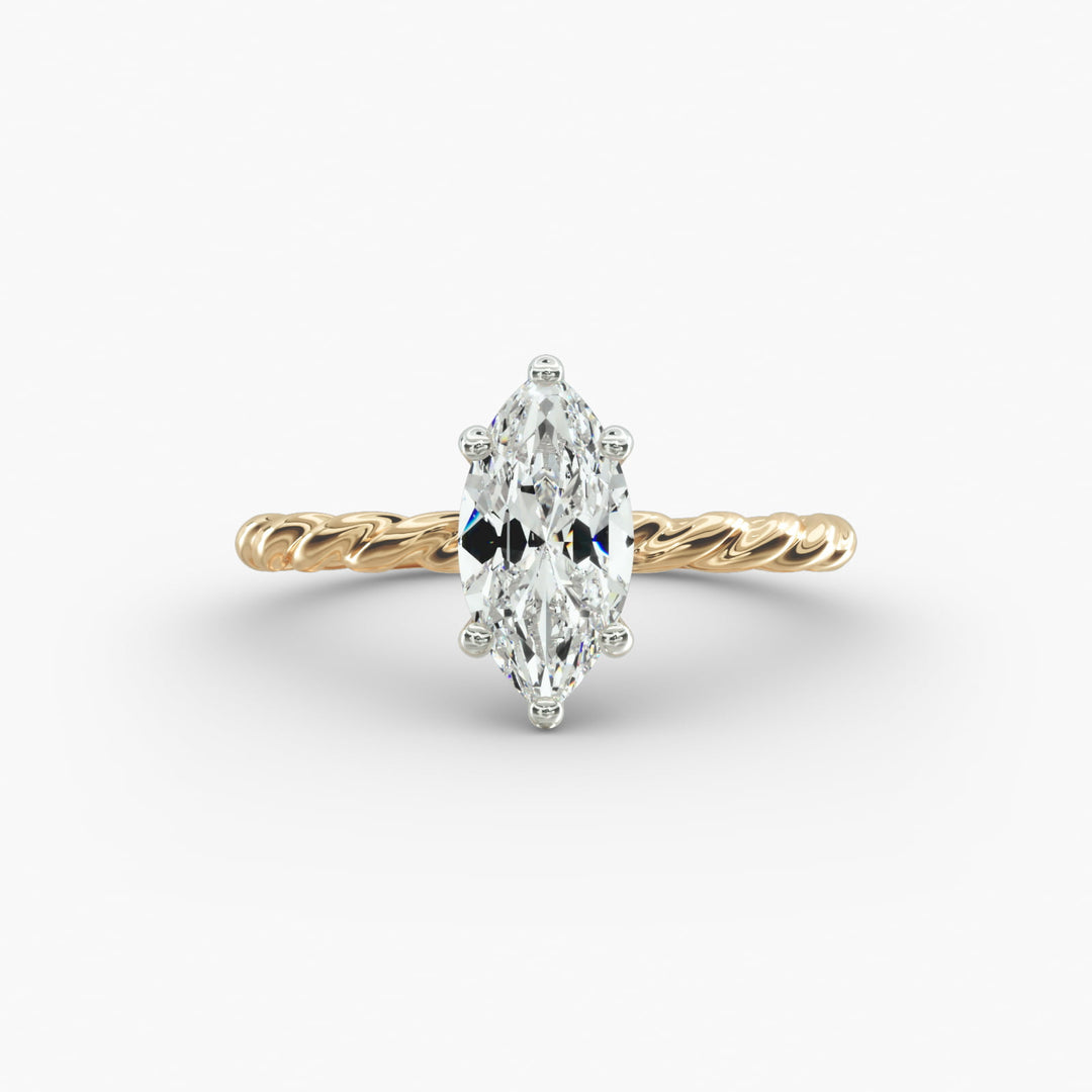 Marquise Lab-Grown Diamond Rope Band Engagement Ring | Solitaire Design | IGI Certified | 10K/14K/18K Gold