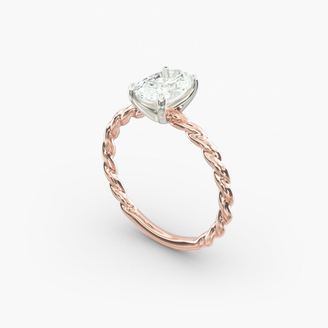 Oval Lab-Grown Diamond Rope Band Engagement Ring | Solitaire Design | IGI Certified | 10K/14K/18K Gold