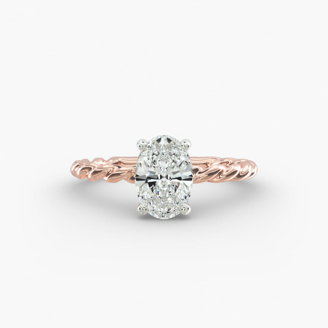 Oval Lab-Grown Diamond Rope Band Engagement Ring | Solitaire Design | IGI Certified | 10K/14K/18K Gold