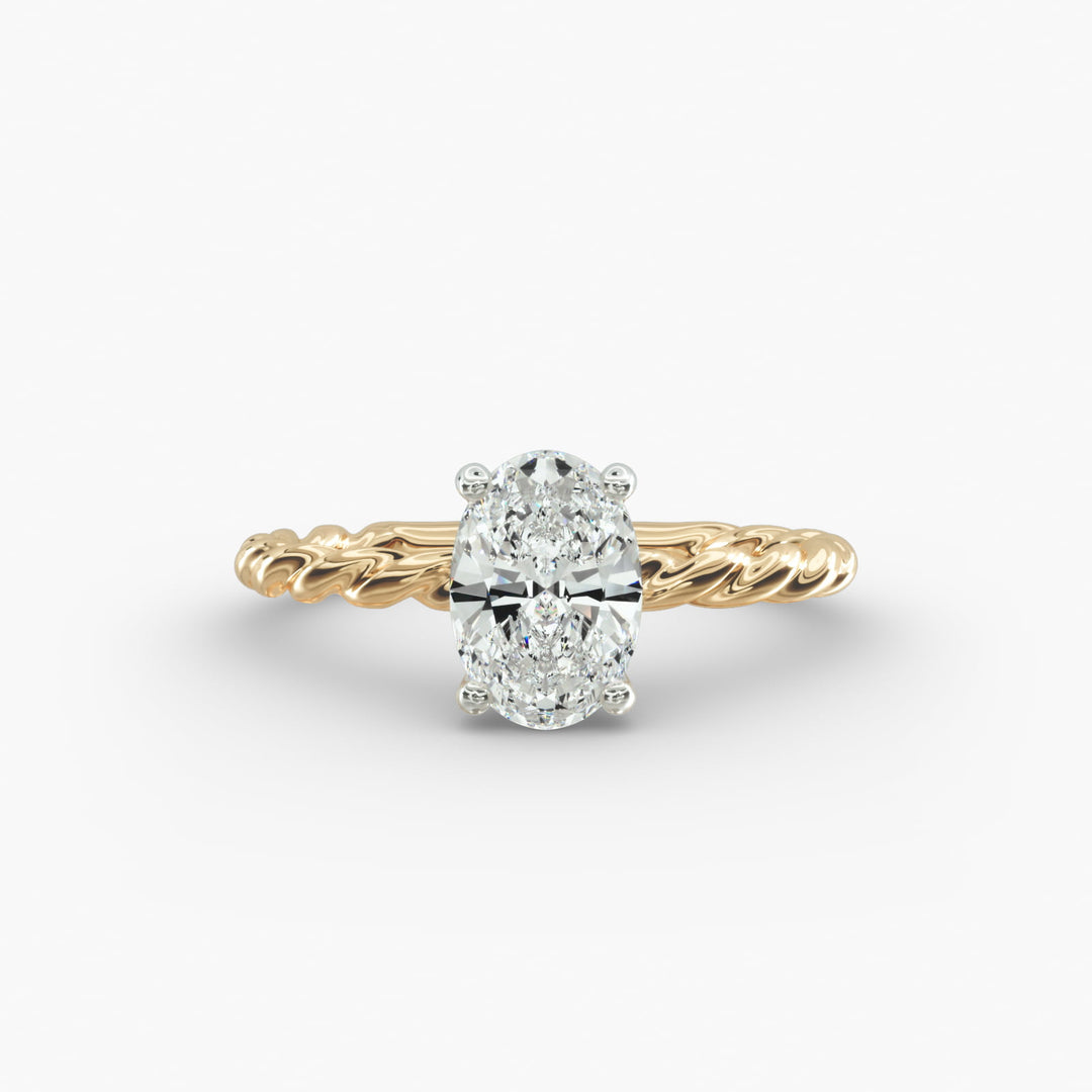 Oval Lab-Grown Diamond Rope Band Engagement Ring | Solitaire Design | IGI Certified | 10K/14K/18K Gold