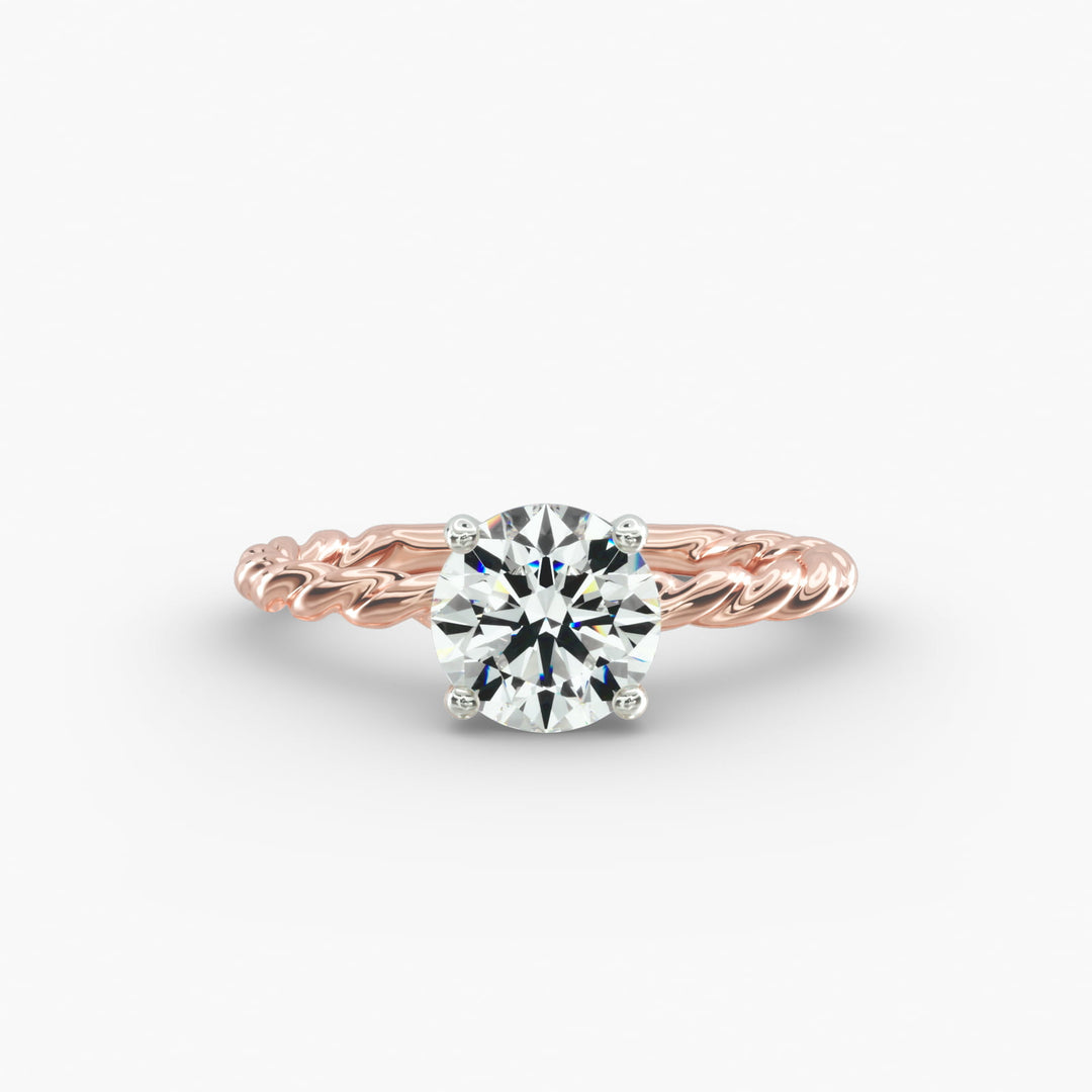 Round Brilliant Lab-Grown Diamond Rope-Style Engagement Ring | Textured Solitaire | IGI Certified | 10K/14K/18K Gold