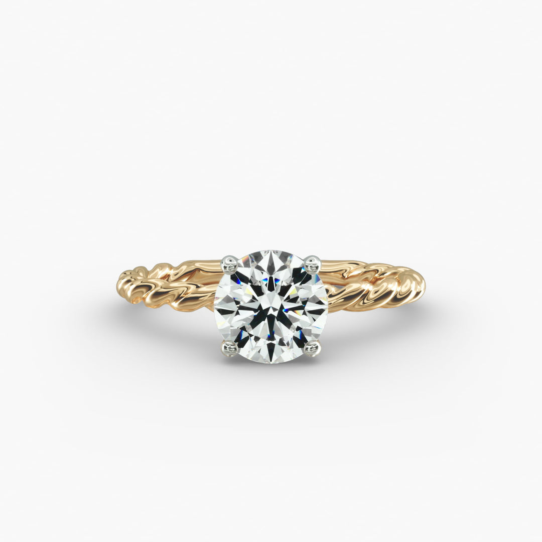 Round Brilliant Lab-Grown Diamond Rope-Style Engagement Ring | Textured Solitaire | IGI Certified | 10K/14K/18K Gold