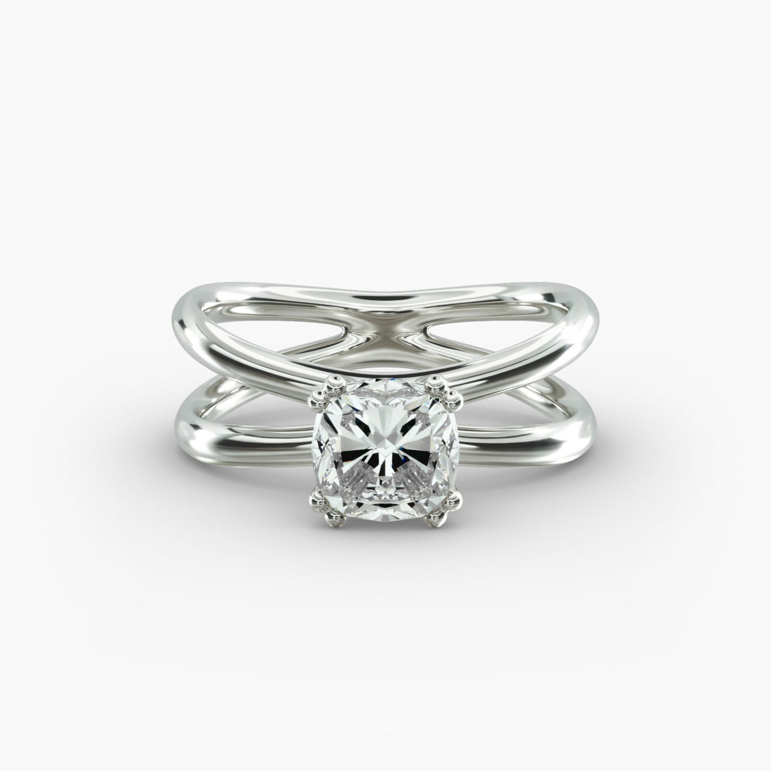 Cushion Lab-Grown Diamond Double Band Ring – Modern Designer Style | IGI Certified | 10K/14K/18K Gold