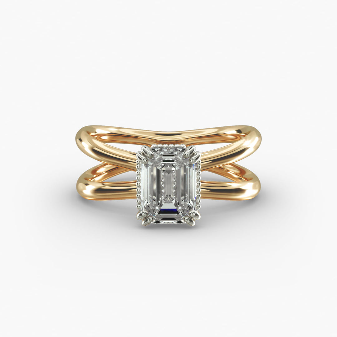 Emerald Lab-Grown Diamond Double Band Ring – Modern Designer Style | IGI Certified | 10K/14K/18K Gold
