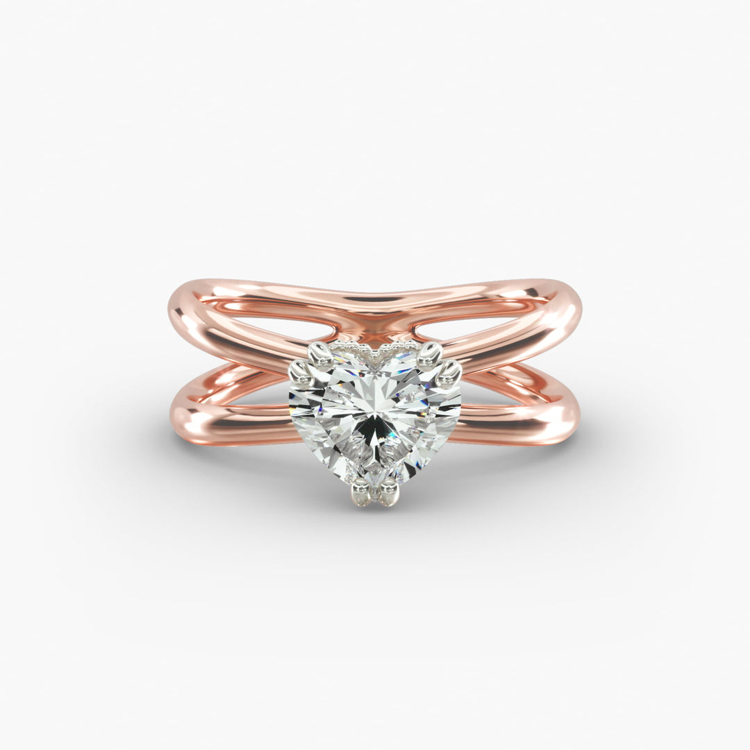 Heart Lab-Grown Diamond Double Band Ring – Modern Designer Style | IGI Certified | 10K/14K/18K Gold