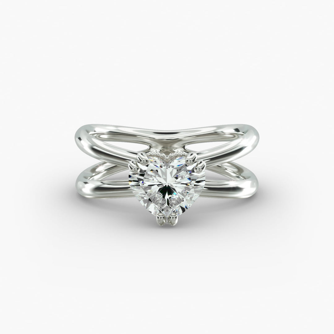 Heart Lab-Grown Diamond Double Band Ring – Modern Designer Style | IGI Certified | 10K/14K/18K Gold