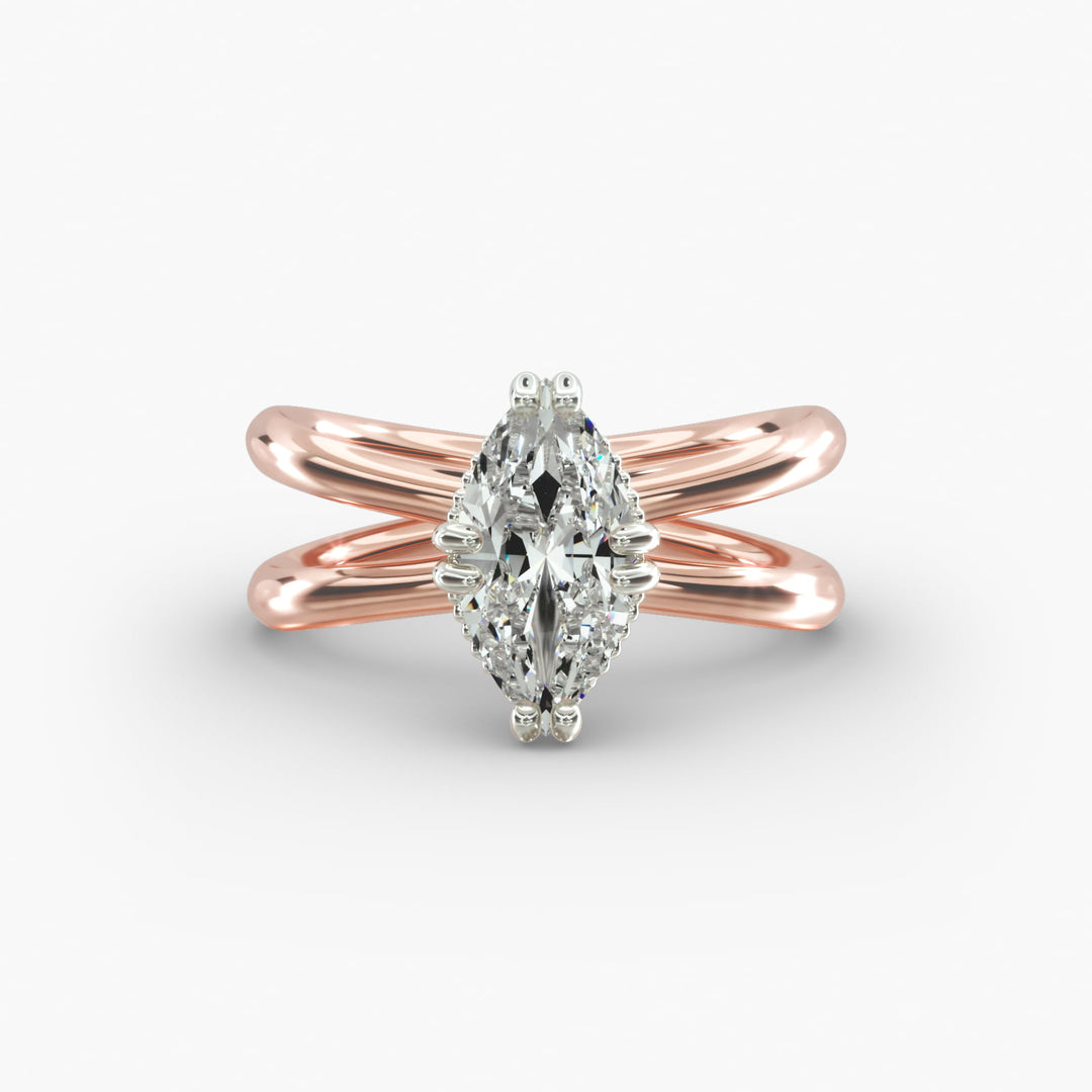 Marquise Lab-Grown Diamond Twisted Double Band Ring – Elegant Designer Style | IGI Certified | 10K/14K/18K Gold