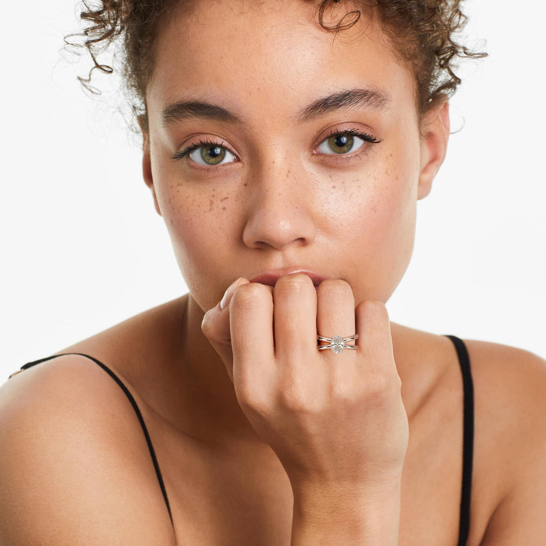 Oval Lab-Grown Diamond Twisted Double Band Ring – Contemporary Elegance | IGI Certified | 10K/14K/18K Gold