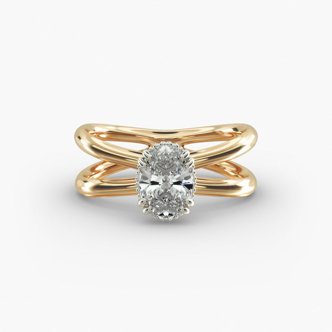 Oval Lab-Grown Diamond Twisted Double Band Ring – Contemporary Elegance | IGI Certified | 10K/14K/18K Gold