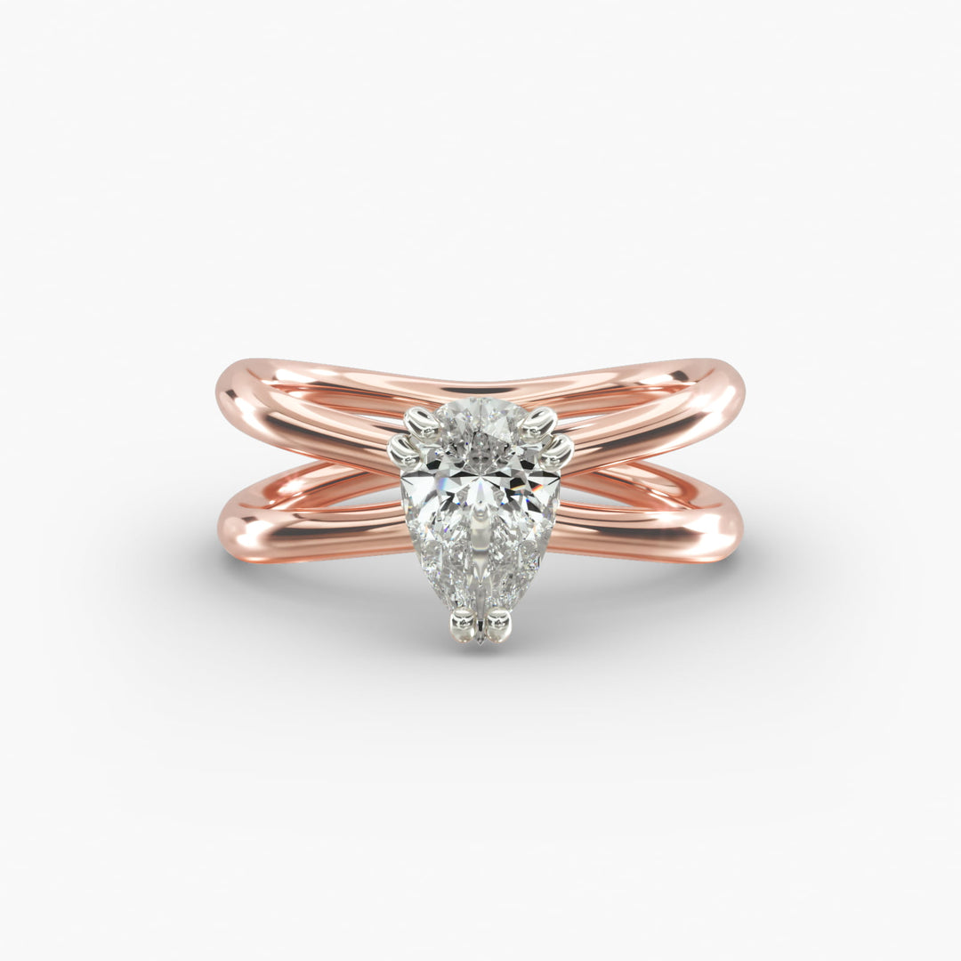 Pear Lab-Grown Diamond Double Band Ring – Chic Designer Look | IGI Certified | 10K/14K/18K Gold