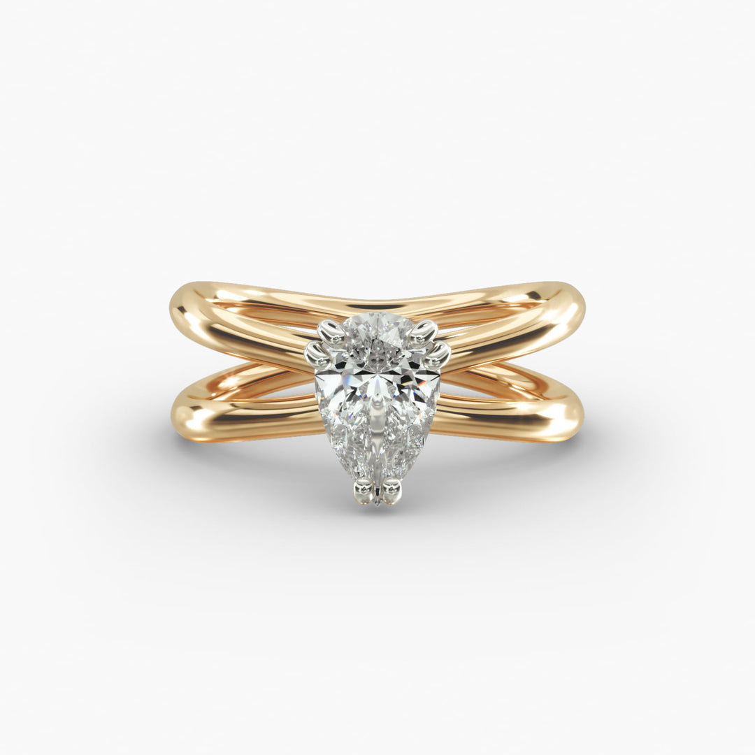 Pear Lab-Grown Diamond Double Band Ring – Chic Designer Look | IGI Certified | 10K/14K/18K Gold